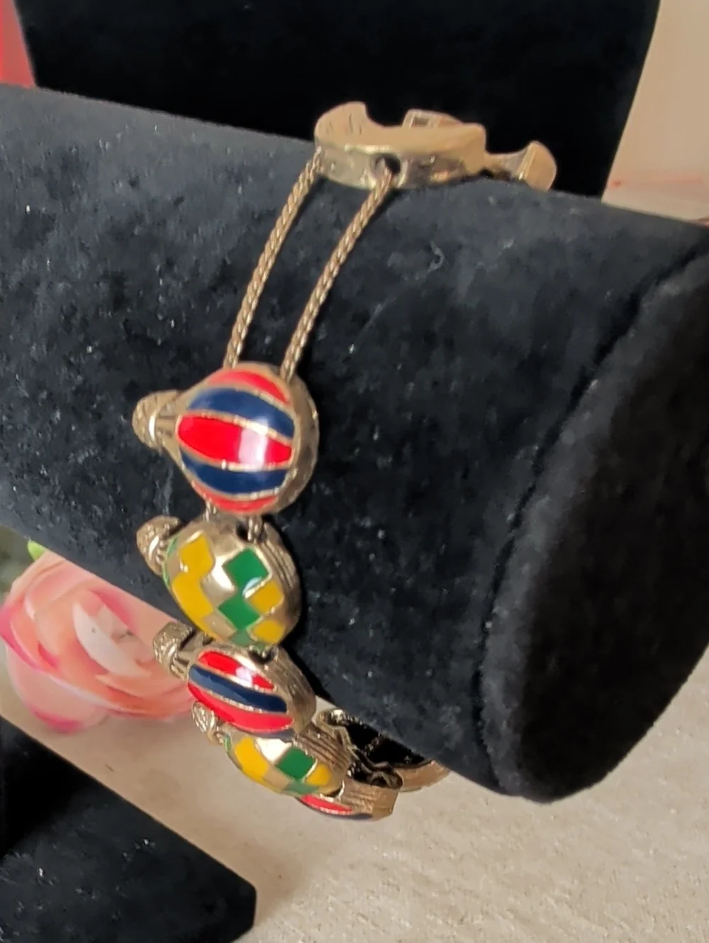 Enamel Whimsical Air Balloon Link Bracelet in Yellow, Red, Green &Blue